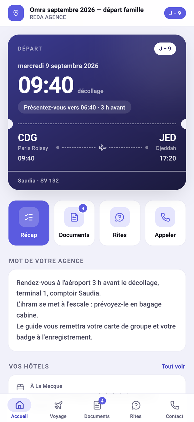 L'espace pèlerin — date et heure de départ